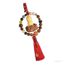 Roikkuva autoriipus - Buddha - Puinen koriste - Halkaisija 7,5 cm - Ihanteellinen lahja