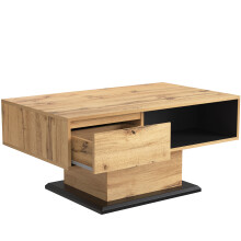 Table basse effet bois, 1 tiroir sans poignée, compartiment avant et arrière, double rangement, bureau ou salon