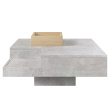 (Grey, No) Table basse salon avec boîte de rangement amovible, béton et bois