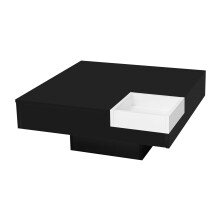 (Black, Yes) Table basse salon avec boîte de rangement amovible, béton et bois