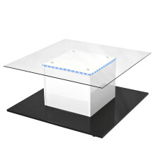 Table basse en verre laqué, table mobile sur roulettes pivotantes