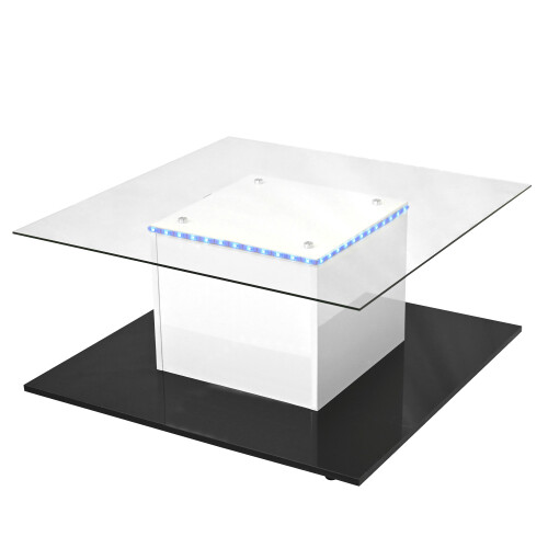 Table basse en verre laqué, table mobile sur roulettes pivotantes