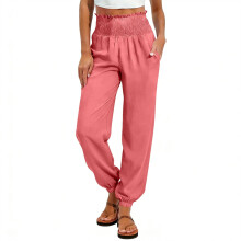 Women Workout Tapper Baggy Casual Elastic High Waist-Pink S
