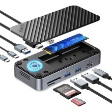 USB C -keskitin, 12-in-1 USB C -telakointiasema, jossa HDMI 4K, VGA, 3*USB 2.0, USB 3.0, USB C Data, PD 3.0, RJ45 Ethernet-portti, SD-TF