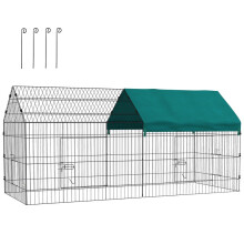 Recinto para pequenos animais com cobertura, 4 portas, resistente às intempéries, aço/poliéster, verde/preto