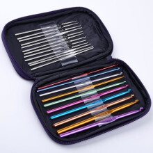 Set of 22 Aluminum Crochet Hooks - Multicolored Knitting Needles - Sizes 0.6 to 6.5 mm - Lengths 12 and 15 cm