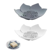 Set of 2 Soap Dishes, Floral Soap Dish with Drain, Silicone Soap Dish, Kitchen Soap Holder, Sponge Dish, White and Gray
