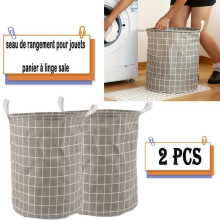 2pc Foldable Laundry Hamper, Storage Bucket for Household Toys, Checkered Linen Hamper