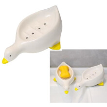 Soap Dish - Ceramic - Duck - Self-Draining Design - Dimensions 20x8CM - White