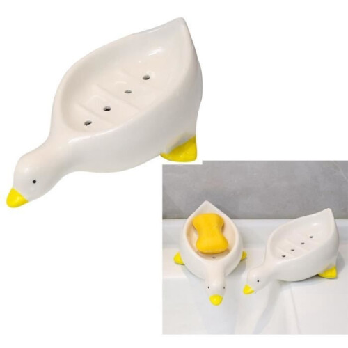 Soap Dish - Ceramic - Duck - Self-Draining Design - Dimensions 20x8CM - White