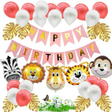 34-piece set Baby Shower Animal Balloons Safari Jungle Tropical Theme Happy Birthday Party for Celebration RED