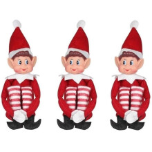 Mischievous Christmas Elf - AQSACOKIYA - Soft vinyl elf with hat and tag, 40cm long - Pack of 3