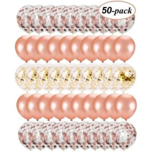 Party Balloons - Rose Gold - 50 Pieces - Latex - Multicolored Confetti - 12 Inches