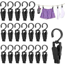20 Pieces Clothes Hooks, Portable Clothes Pegs, 360 Swivel Plastic Hanger Clips, Non-Slip Hook Clips
