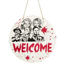 1 wooden horror sign to hang, welcome door sign, horror movie character door sign