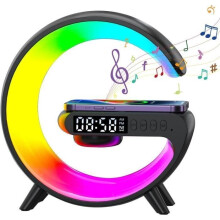 Bedside Lamp with Wireless Charger, Wireless Charging Wake-Up Light, Bluetooth Speaker with Alarm Clock, Alarm Clock Simulator