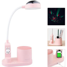 Children's desk lamp with pen holder, color-changing bedside lamp, rechargeable LED reading lamp (pink)