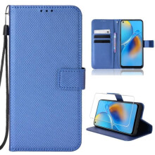 Tempered Glass Screen Protector + Case for Blackview A52 6.5" PU Leather Flip Wallet Case with Magnetic Card Holder - Blue