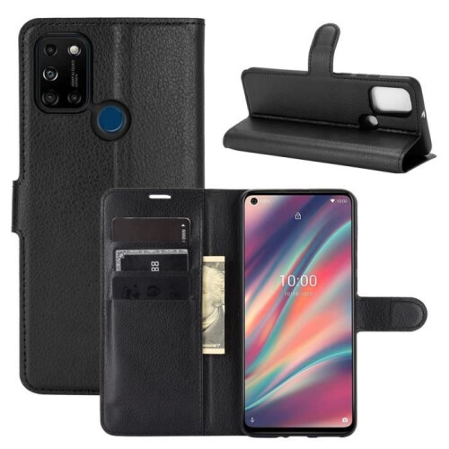 Wiko View5 Case - Black PU Leather with Shockproof Protection, Stand Function, and Phone Pouch