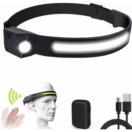 Φακός κεφαλής LED KENLUMO, επαναφορτιζόμενος USB, αδιάβροχος, COB XPE, μαύρος