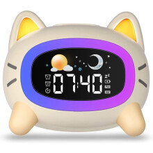 UPLAYTECK Digital Alarm Clock - Cat Clock - 5 Lights - 7 Sounds - Dual Alarm