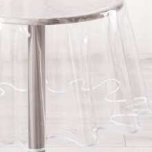 Round crystal tablecloth - Line design - 180 x 180 cm - Transparent PVC - Colored bias binding - Hand washable