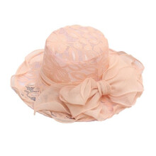 Sun hat - Pink lace - Elegant style - Wide brim - Removable bow tie - Adjustable size