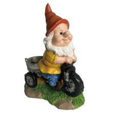Garden Gnome Statue, Biker Gnome, Bird Feeder, Resin Figurine, Craft Ornament, Decoration for Fairy Landscape