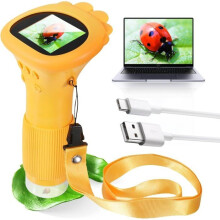 Children's Microscope, Portable Children's Microscope, with 2.0" IPS Screen, Digital Microscope, 200X Magnification, USB Port to PC,