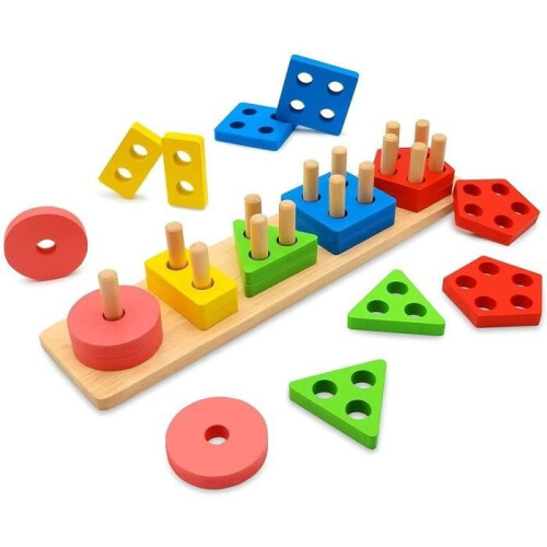 Wooden Toys Shape Sorting Stacking Color Sorting Game, Montessori Toy Educational Learning Development Toy