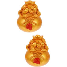 2 Pieces Lucky Charm Money Box Gold Decor Gifts Goldendoodle Yuan Treasure Basin Figurine Yuan Bao Decoration