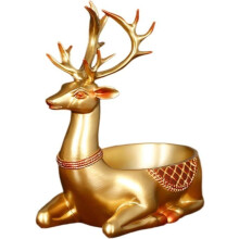 Deer statue candy bowl, desktop storage tray, ornament for office table living room entryway, Gold