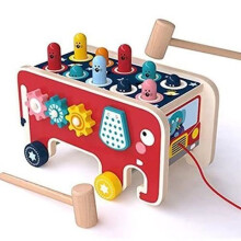 Wooden Hammer Toy with 2 Hammers, Multifunctional Elephant-Shaped Hammering Bench, Montessori Maze Game