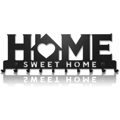 Ράφι για ρούχα - Sweet Home - Επιτοίχια θήκη κλειδιών - 10 γάντζοι - Μεταλλική - Μαύρο