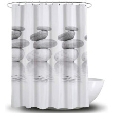 Waterproof Antibacterial 3D Shower Curtain - With 12 Rings - Polyester - 180 x 180 cm - Pebble Grey