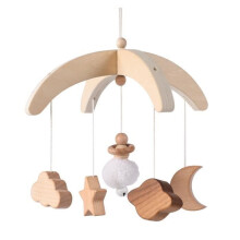 Wooden Baby Mobile Nursery Hanging Crib Bell Chime Gift for Newborn Boy Girl Baby Crib Decoration (A)