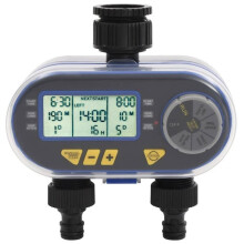 vidaXL Automatic Digital Watering Timer and Dual Irrigation Outlet for Lawn, Garden, Backyard, Greenhouse, Flowerbed (48039)