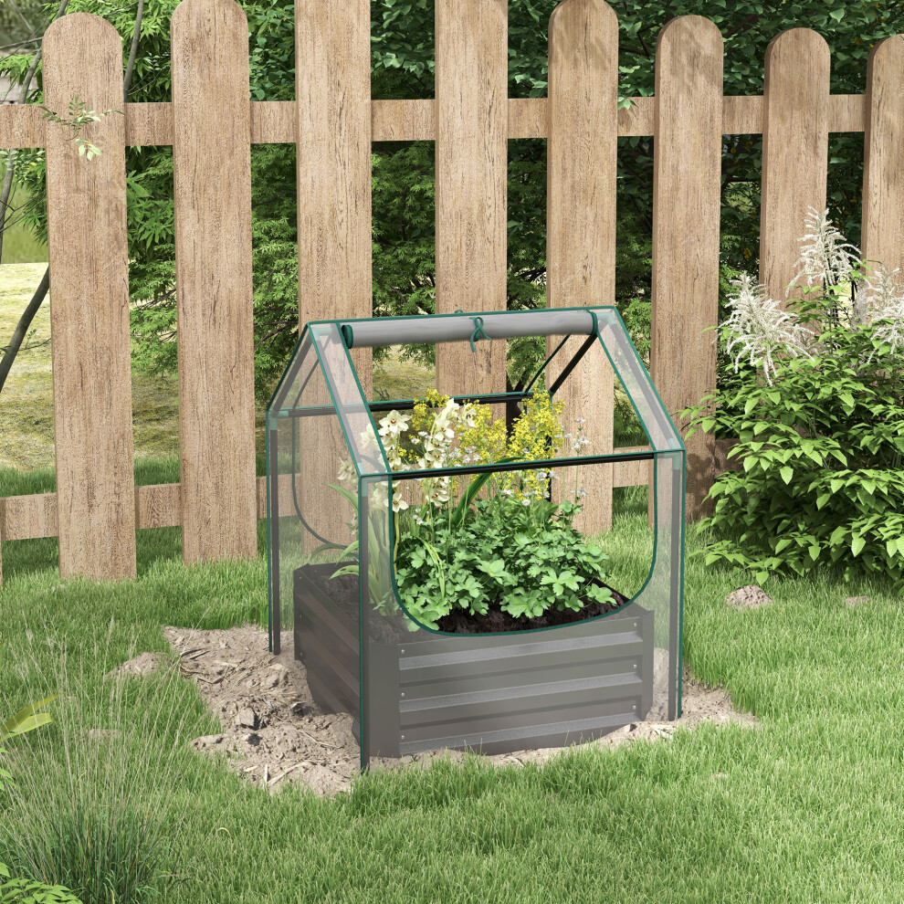 Outsunny Raised Garden Bed Planter Box With Greenhouse, Clear And Dark/Grey