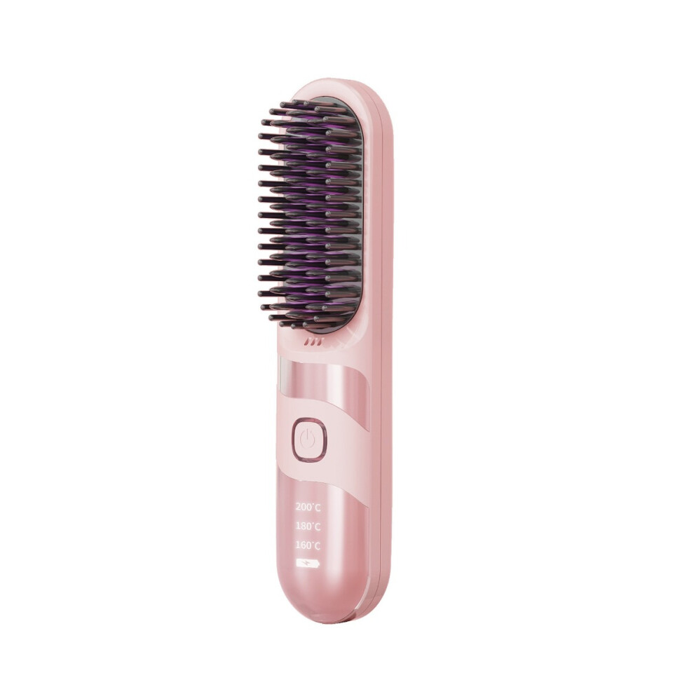 Inf Pink Wireless Hair Straightener Brush - Portable & Rechargeable With Adjustable Temperature