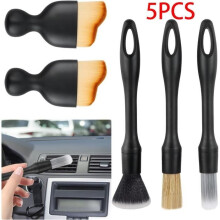 Car Cleaning Brush - Auto - Set of 5 Brushes - Soft Bristles - Ergonomic - Black