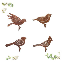 Garden Decoration - Rusty Birds - 4 Pieces - Metal Iron - Vintage Reddish Brown