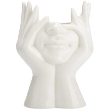Ceramic vase with a half-face, 22cm, modern sculpture, white flower pot for home, living room, office, table (white)