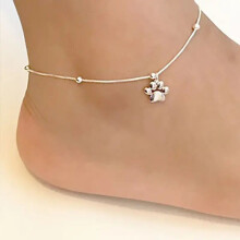 (Silver) Popular boho style paw print pendant beaded anklet fashion OL jewelry