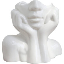 Ceramic face vase, white flower vase for decoration, woman's head vase, modern decorative flower vase