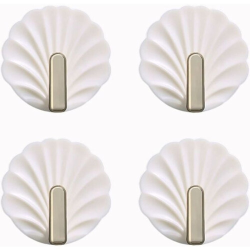 4-piece seashell-shaped wall hooks - white, cute shaped wall hooks, self-adhesive hanging hooks