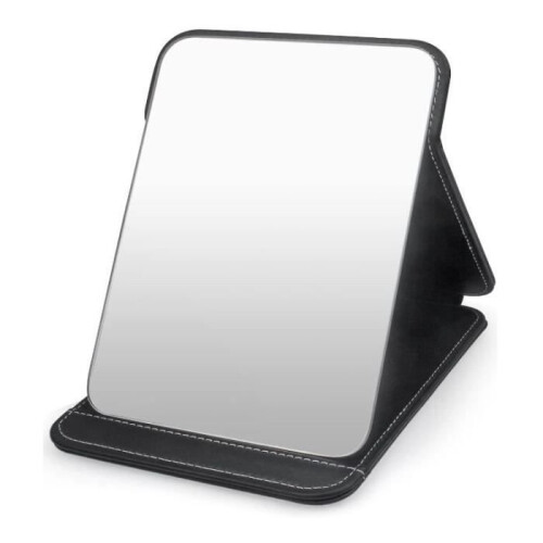 Makeup Mirror - Portable - Folding Leather Desk Mirror - Black - 20.5*15.5 cm