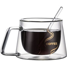 Double-walled espresso cups, insulated coffee mug with handle, ultra-resistant thermo-borosilicate drinking glasses