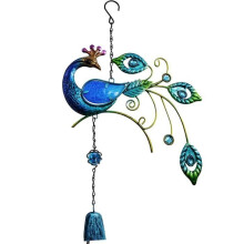 Metal wind chime in the shape of a colorful peacock, hanging balcony bell ornament for garden