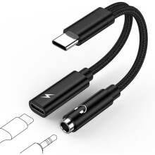 TECHTA USB-C to 3.5mm Jack Adapter with Fast Charging, 2-in-1 Type-C PD Charging Adapter, USB-C to AUX