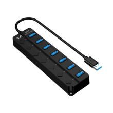 Ultra-slim 7-port USB 3.0 data hub with individual LED switches (Black)